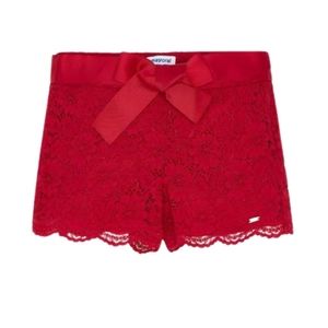 NWOT MAYORAL Lace Red dressy Shorts Grosgrain Bow Girls 12 Dressy Formal